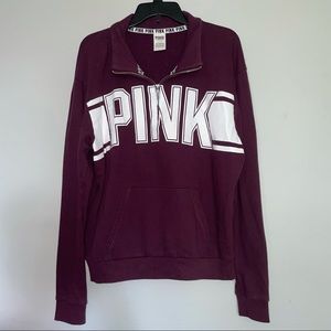 PINK Logo Burgundy Quarter Zip Sweatshirt